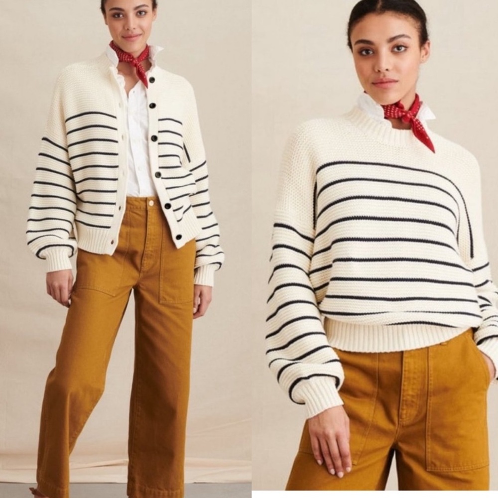Alex Mill 100% cotton knit striped button front or back sweater-cardigan.